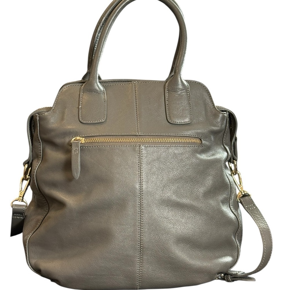 kate lee Gray Parisian Leather Tote Satchel Shoulder Bag Gold Hardware - Picture 3 of 13